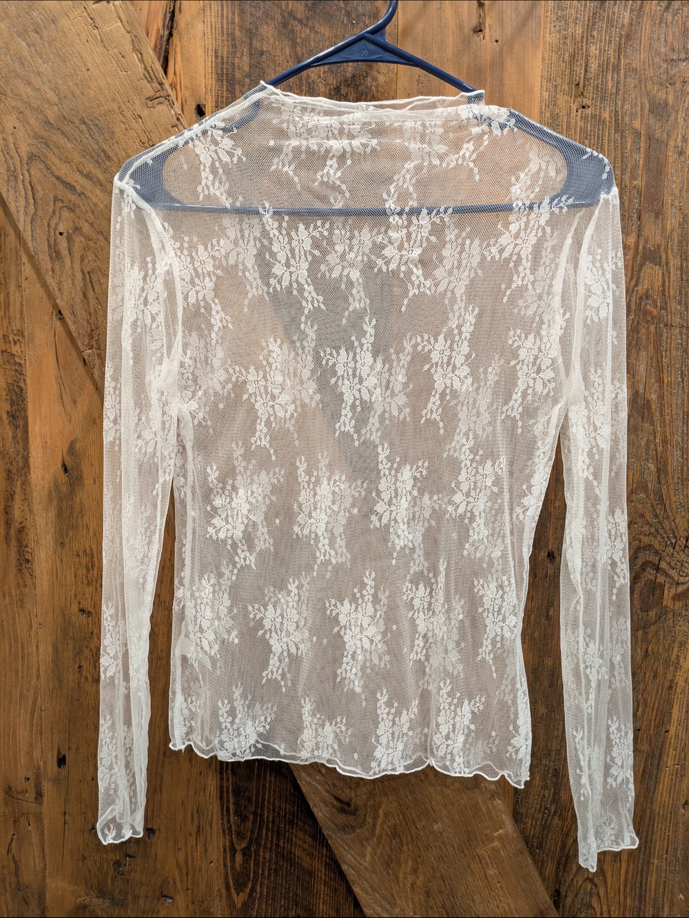 Sheer White Floral Lace Long Sleeve Top